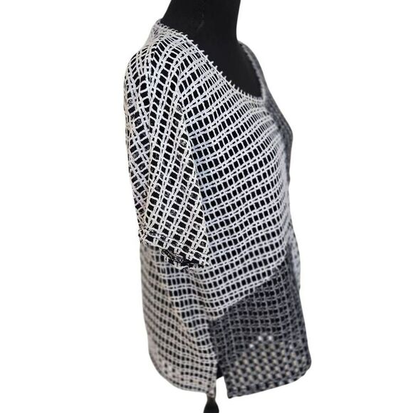 Onque Casual Womens Knit Open Weave Layered Short Sleeve Top Black White Small - Picture 4 of 12